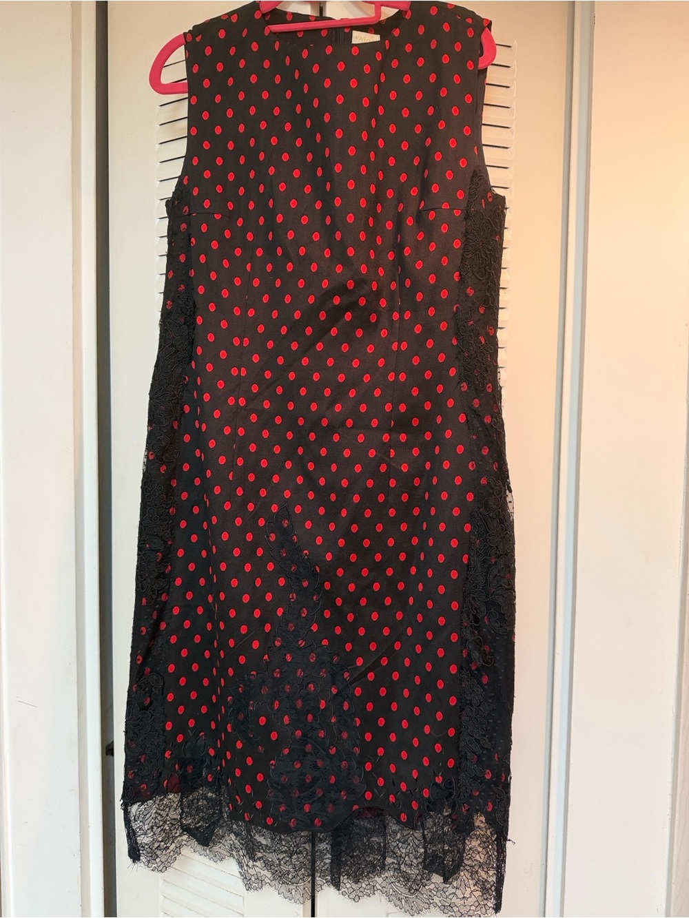 MADL Austrian couture  Black Midi Dress with Red Polka Dots